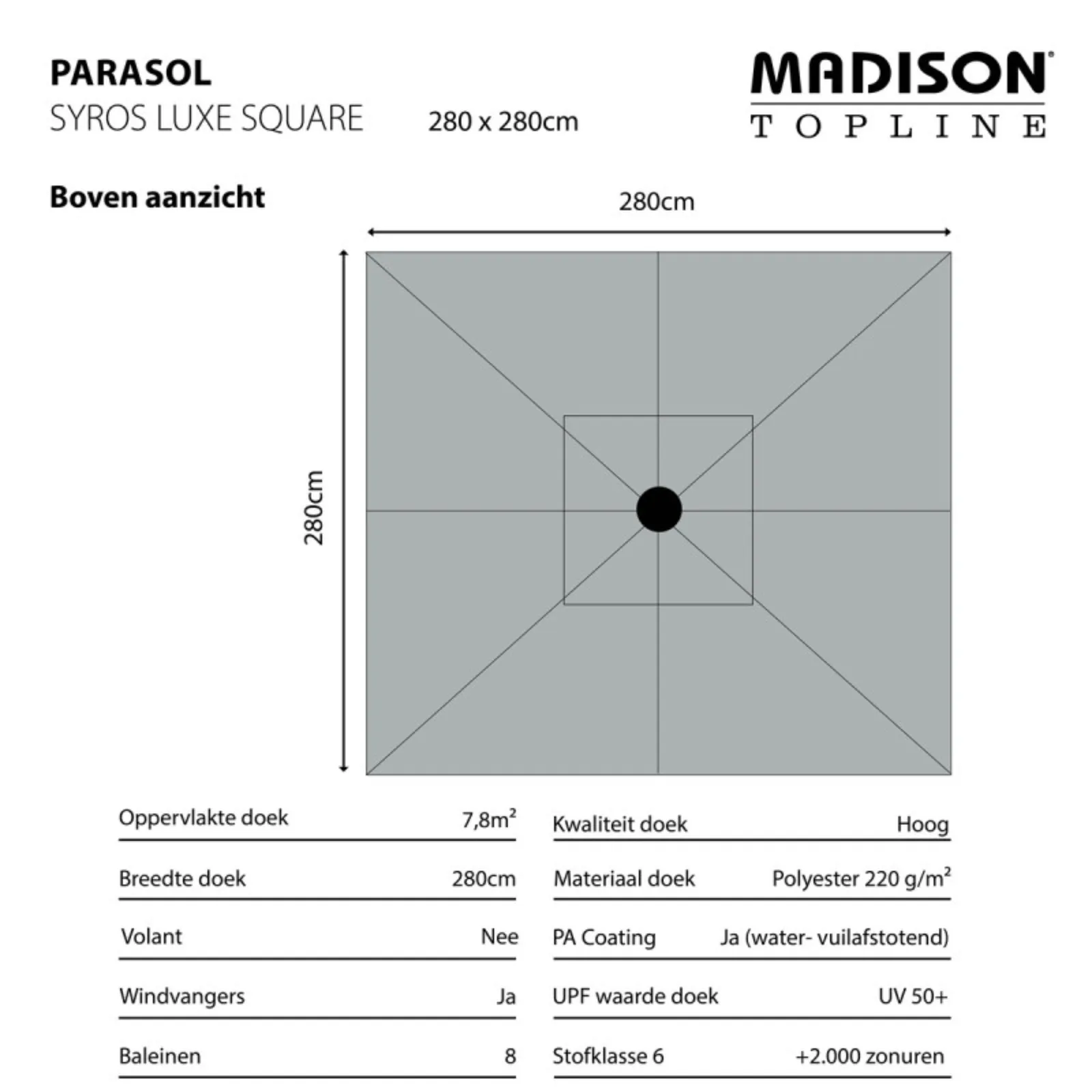 Madison Syros luxe parasol 280x280cm grijs 3