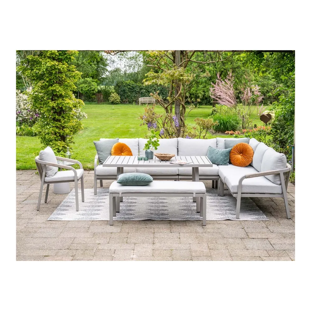 Monti dining loungeset - 5-delig - taupe - aluminium frame - rope grey sand - valley sand 5