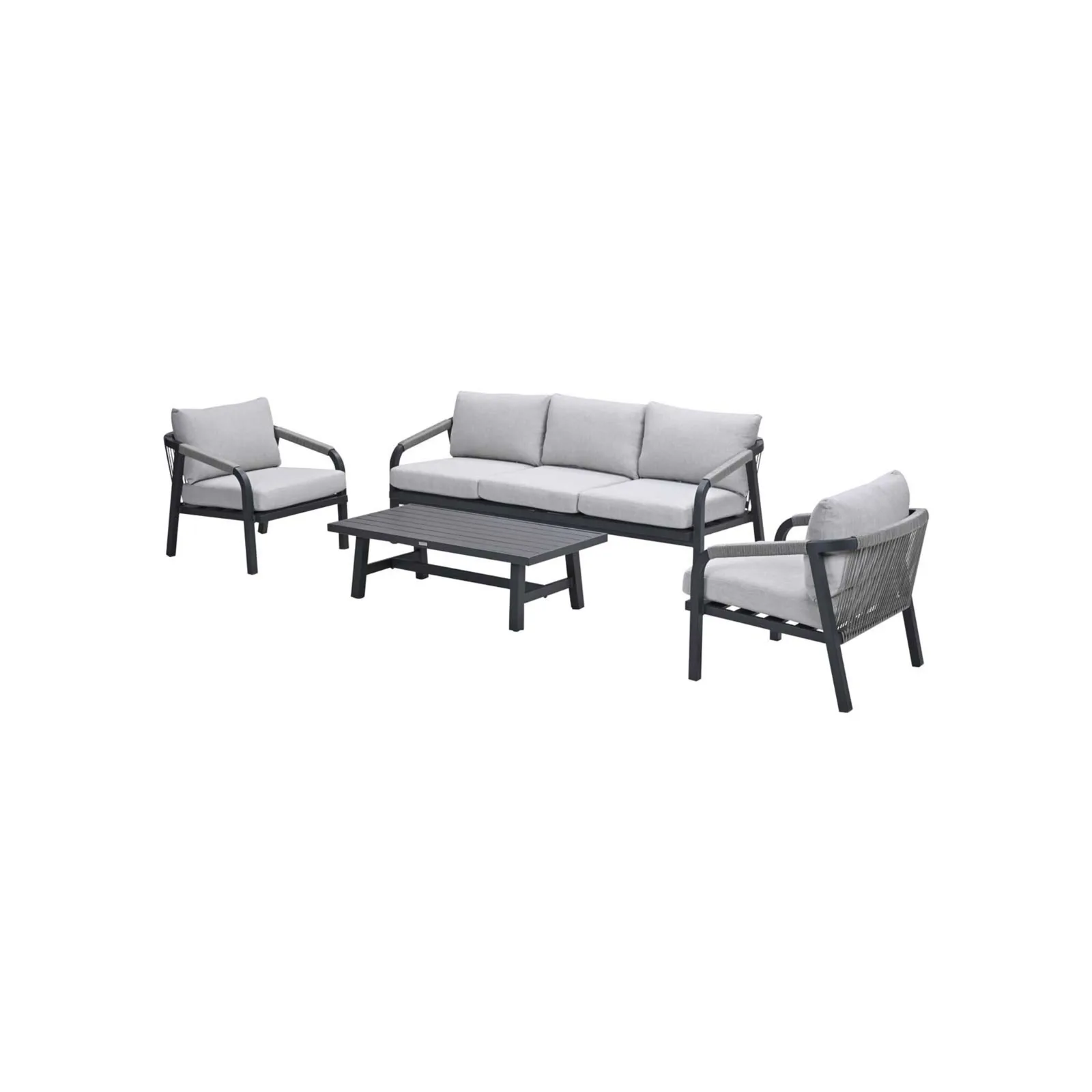 Monti stoel-bank loungeset aluminium/rope 4-delig - carbon black - rope taupe