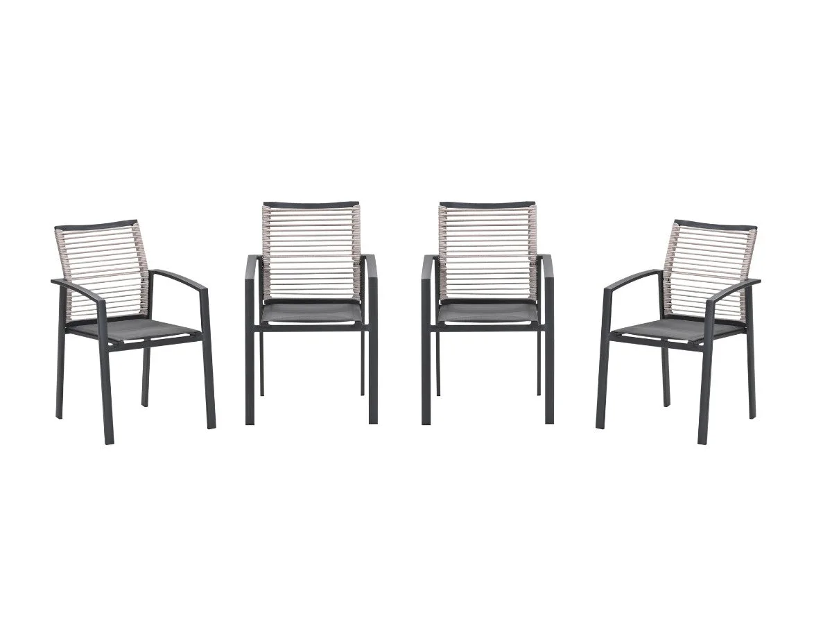 Garden Impressions Cosmo chaises de jardin lot de 4 – carbon black / corde naturelle