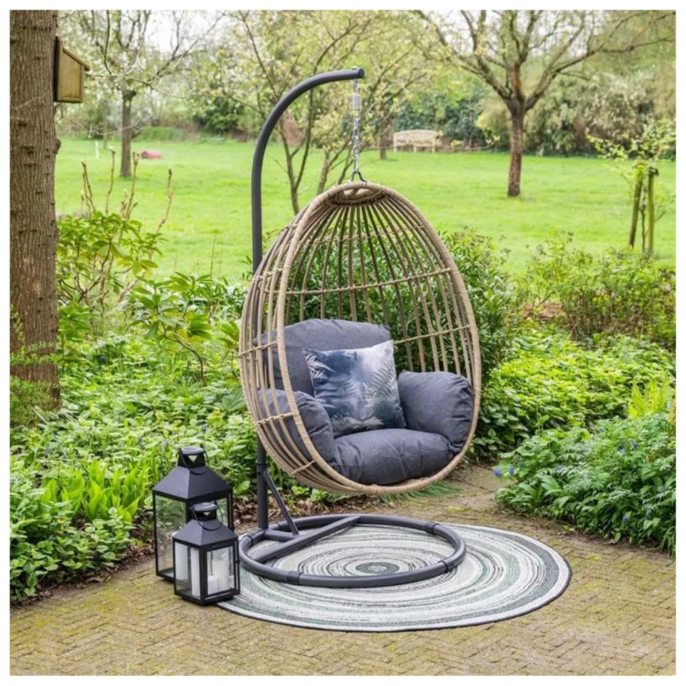 Panama hangstoel met standaard - eivorm - carbon black - natural rotan - mystic grey 5