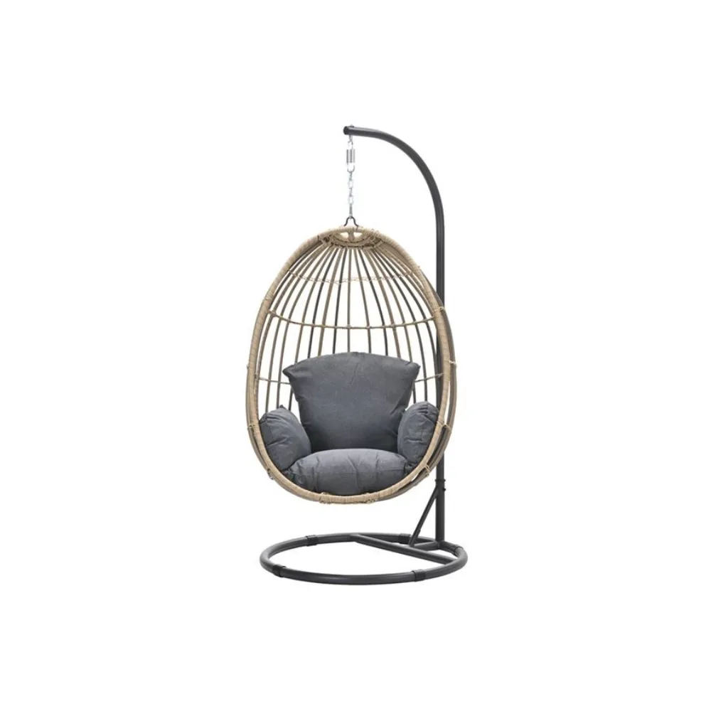 Panama hangstoel met standaard - eivorm - carbon black - natural rotan - mystic grey 4
