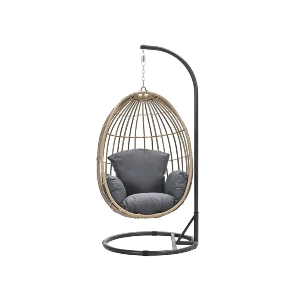 Panama hangstoel met standaard - eivorm - carbon black - natural rotan - mystic grey 3
