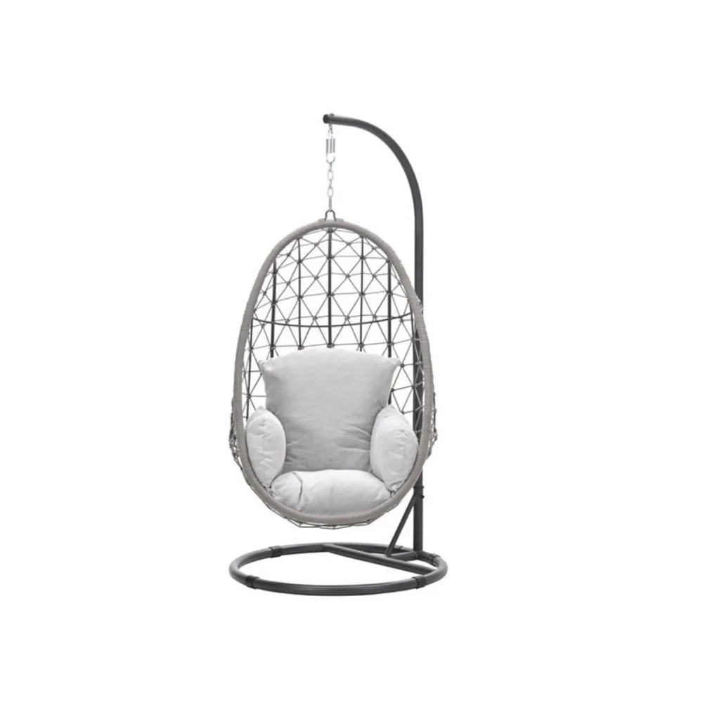 Panama hangstoel met standaard - eivorm - carbon black - rope taupe - valley sand 5