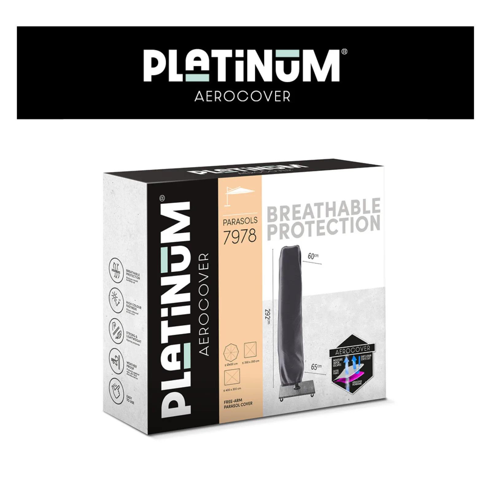 Platinum AeroCover Zweefparasolhoes H292x60/65 4
