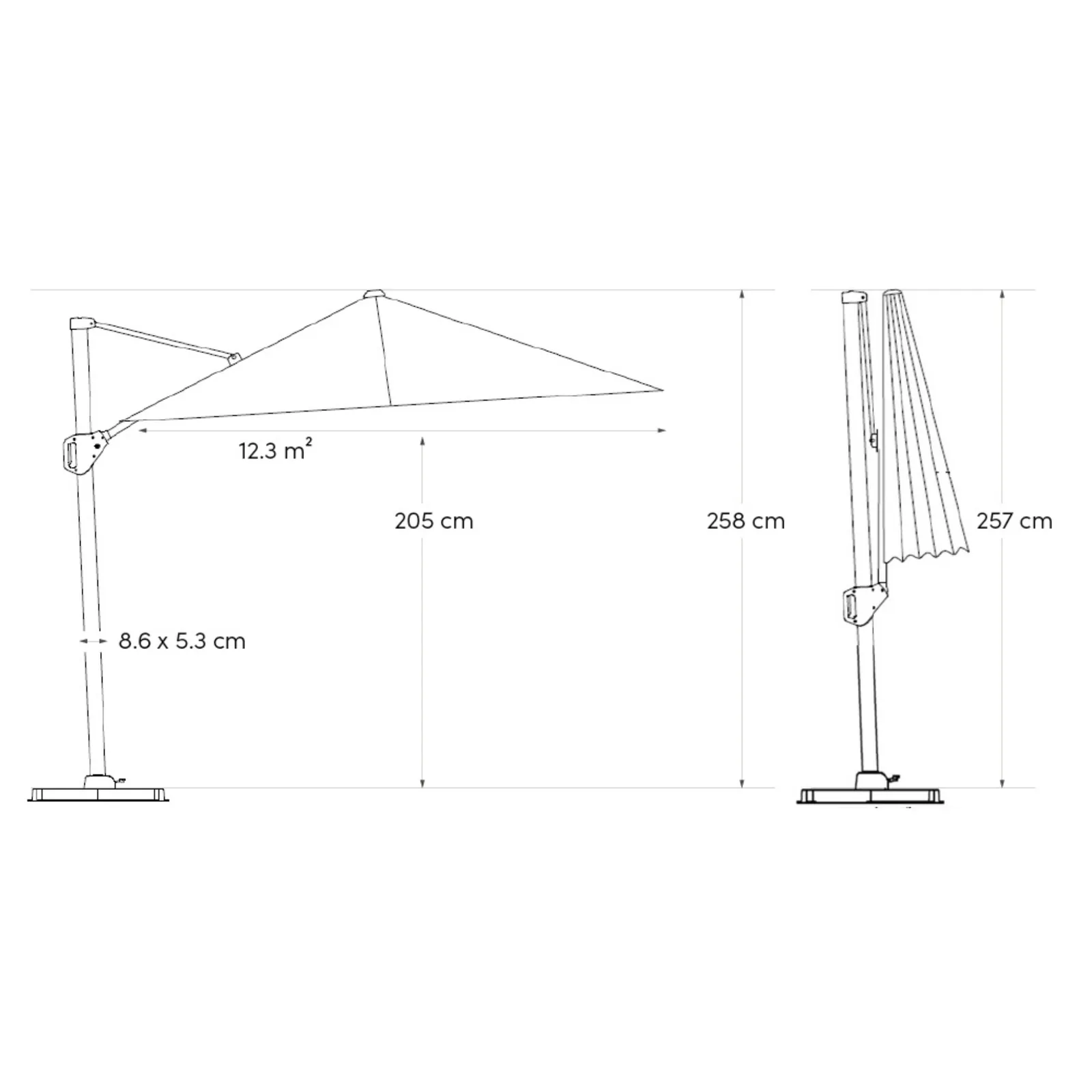 Platinum Sun & Shade zweefparasol Challenger T¹ Telescope premium 350x350 Manhattan. 3