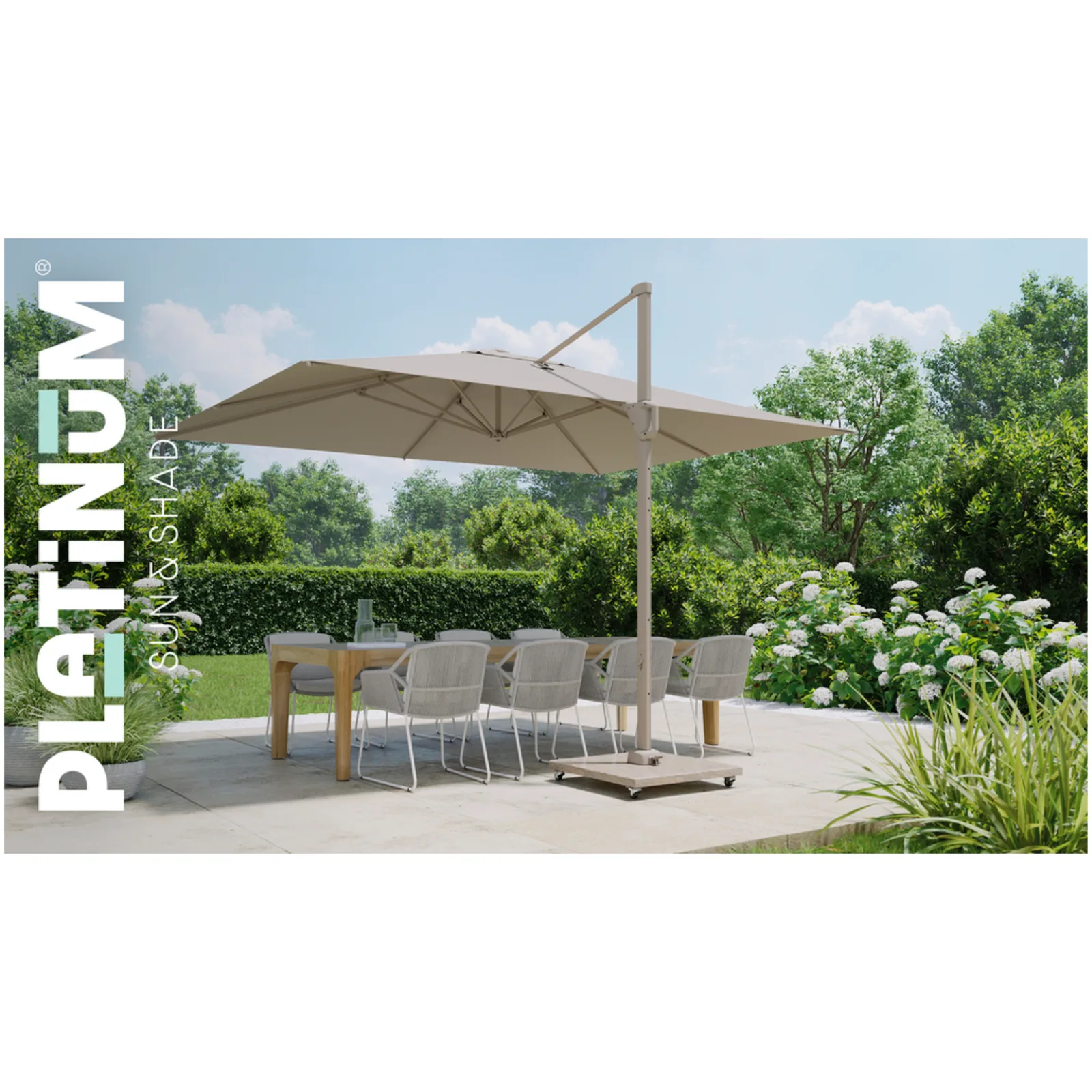 Platinum Sun & Shade zweefparasol Challenger T¹ Sandstone frame, 400x300 Champagne. 5