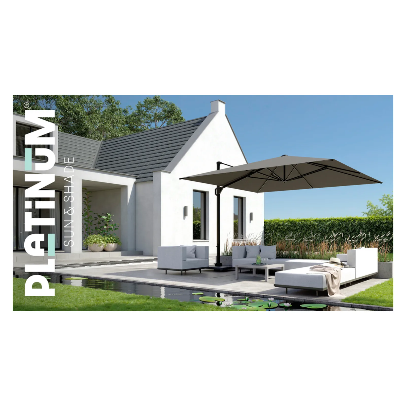 Platinum Sun & Shade zweefparasol Challenger T¹ Telescope premium 350x350 Havana. 5