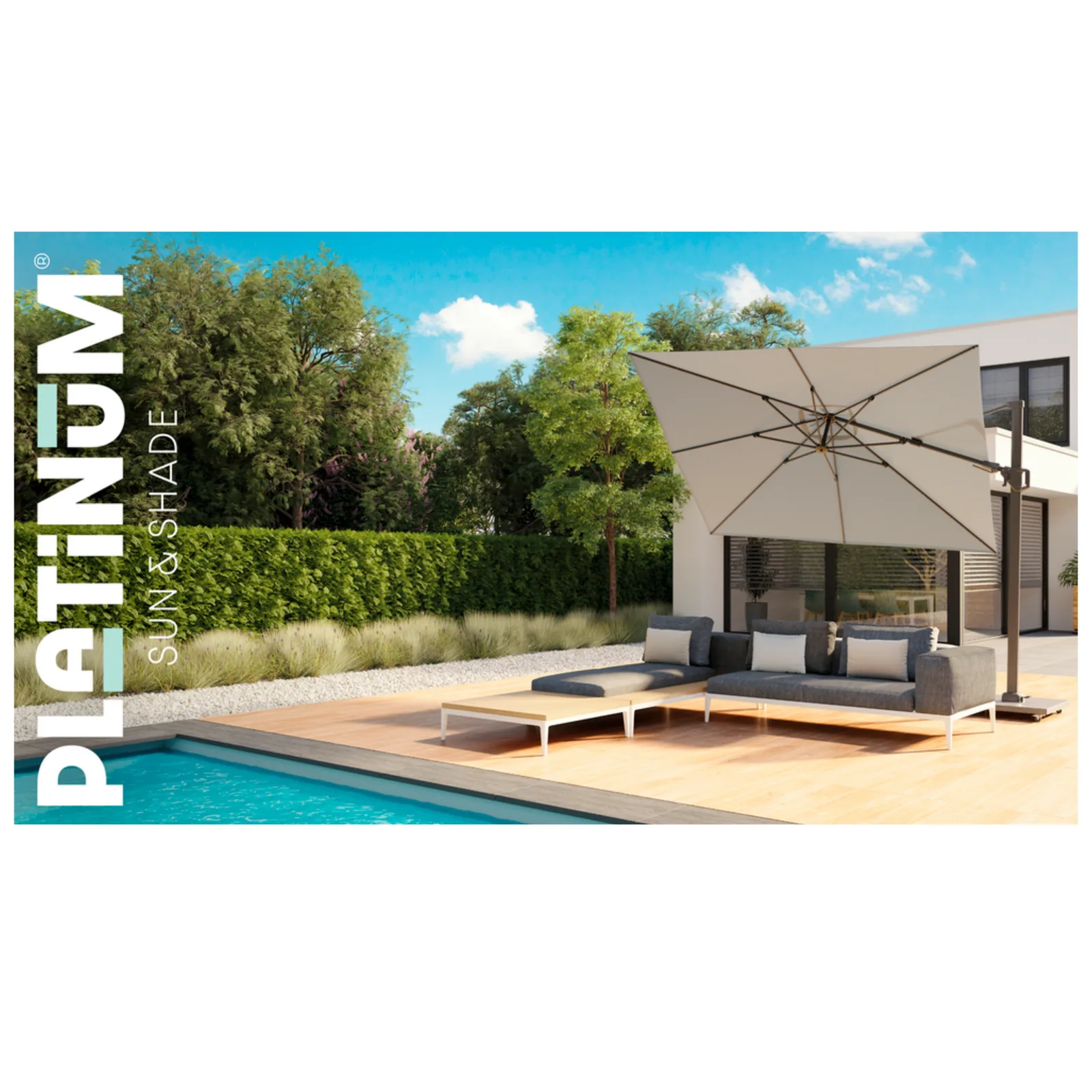 Platinum Sun &amp; Shade zweefparasol Challenger T² premium 350x260 Champagne. 7