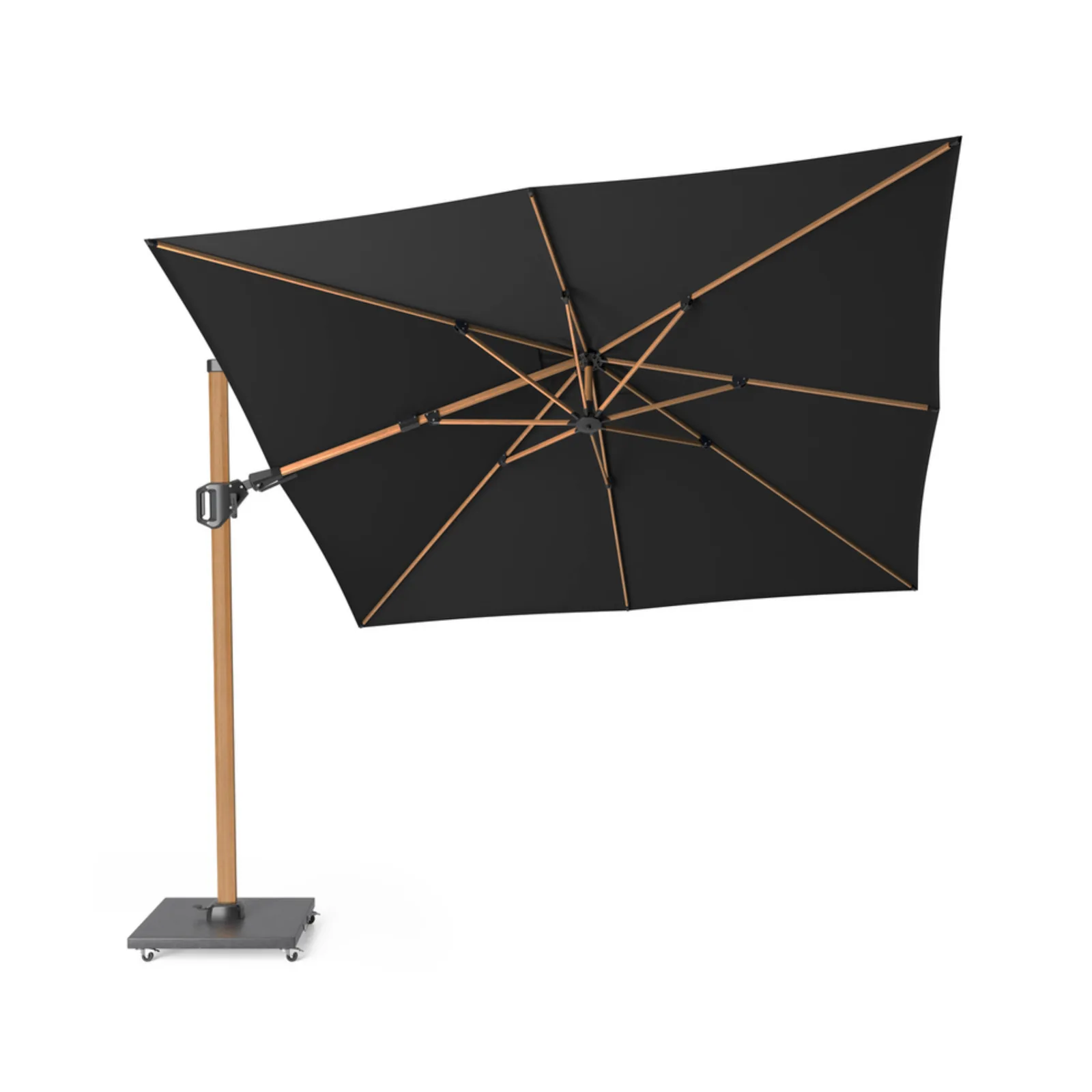 Platinum Sun & Shade zweefparasol Challenger T² Teak look frame, 300x300 Faded black.