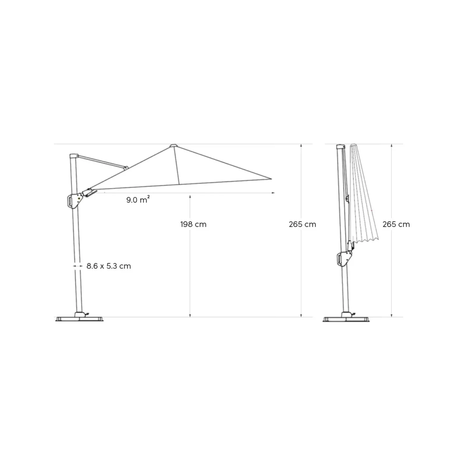 Platinum Sun & Shade zweefparasol Challenger T² Teak look frame, 300x300 Faded black. 10