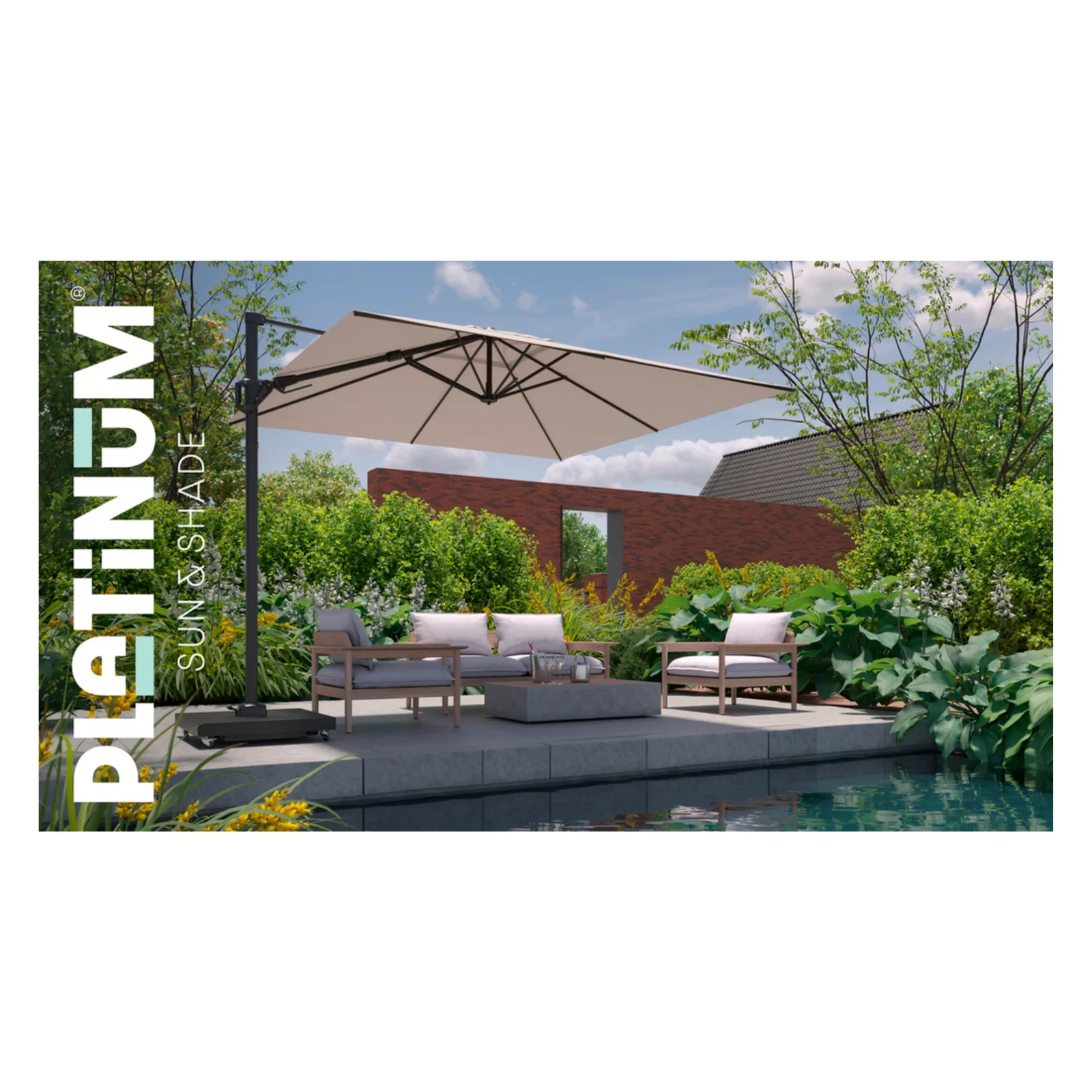 Platinum Sun &amp; Shade zweefparasol Challenger T² premium 350x260 Champagne. 10