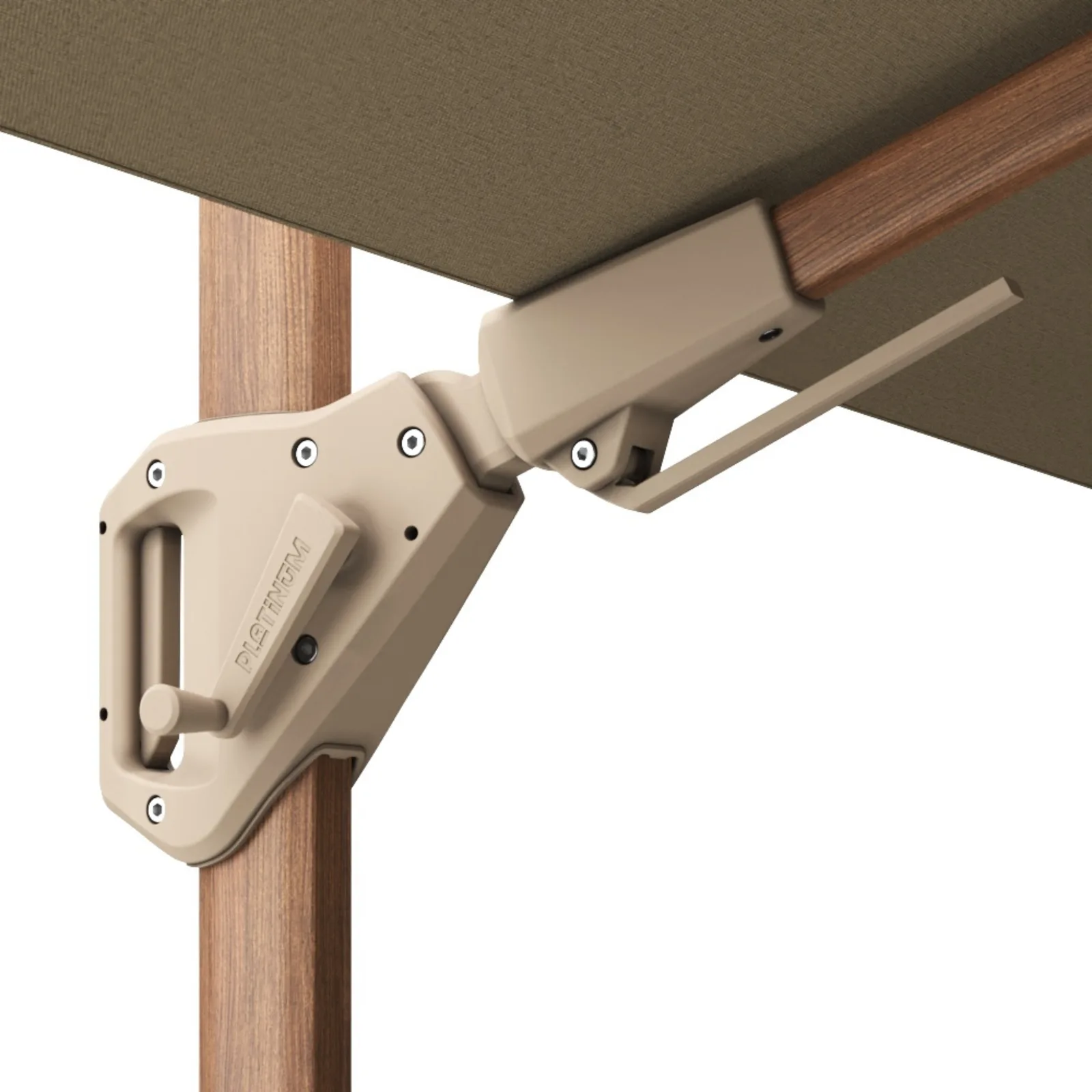 Platinum Sun & Shade zweefparasol Challenger T² Teak look frame, 300x300 Champagne. 7