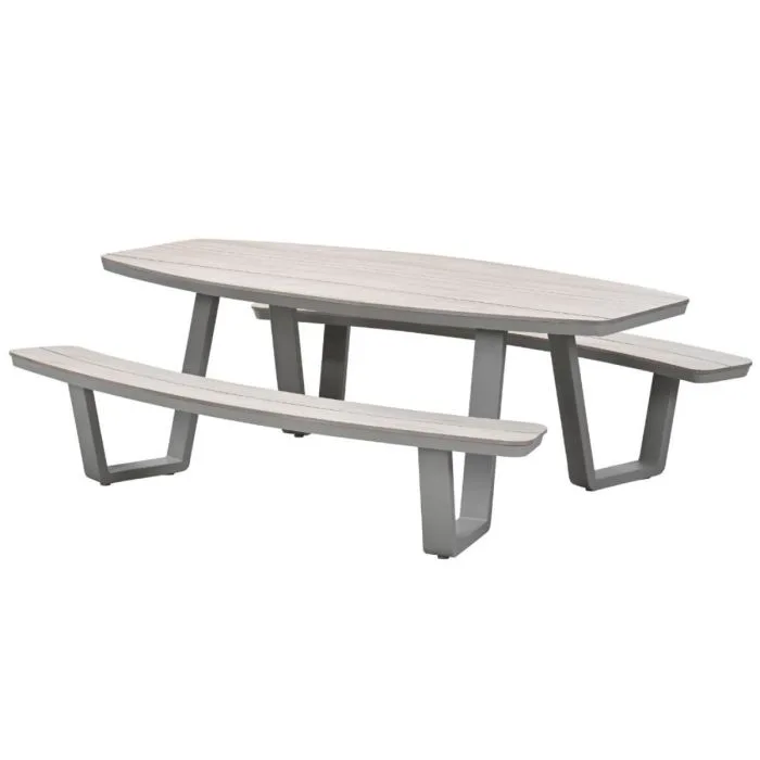 Garden Impressions Bell picknick set ovaal 220x193xH75 cm taupe light teak look Vironwood