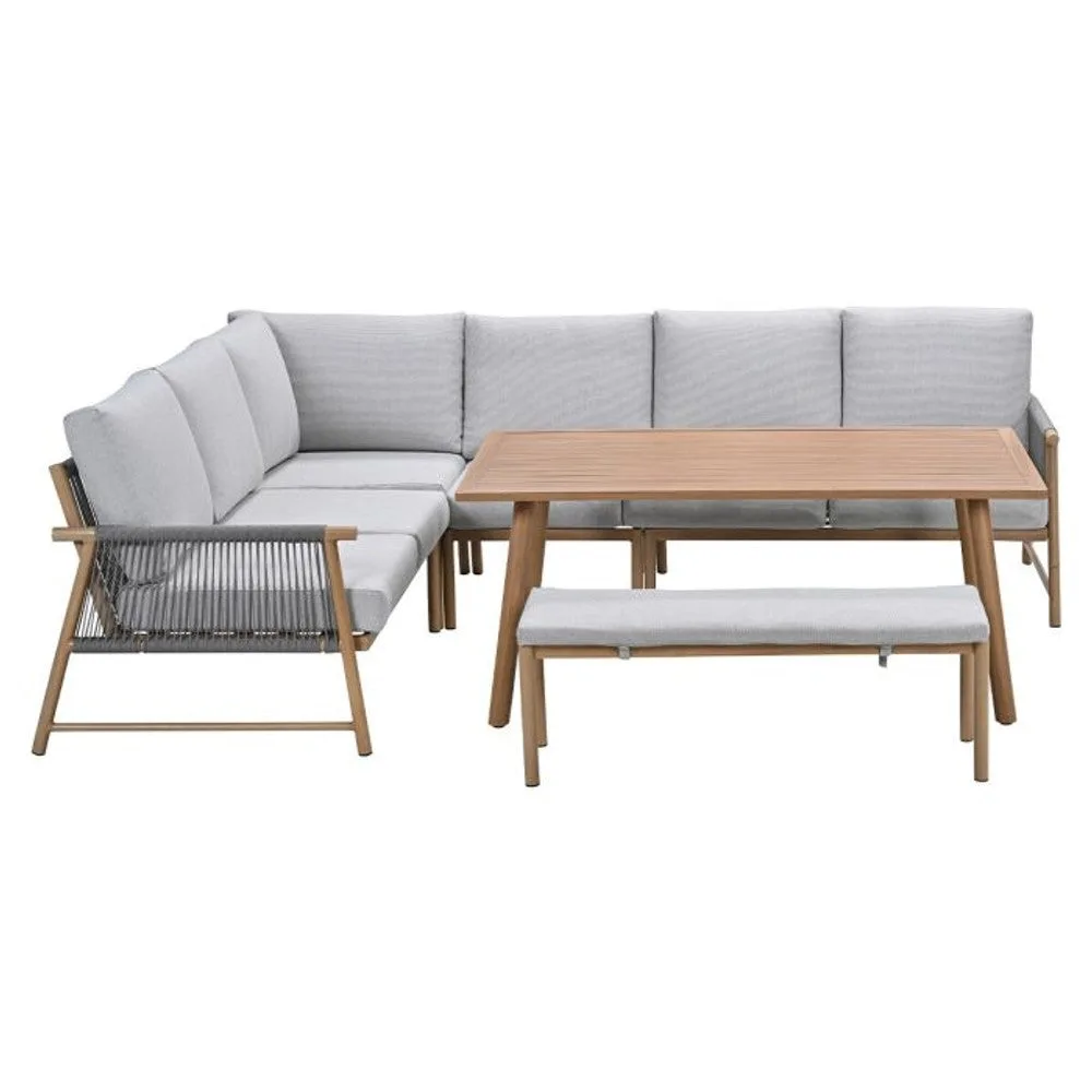 Garden Impressions Bahama lounge-dining set 5-delig light teaklook  taupe valley sand