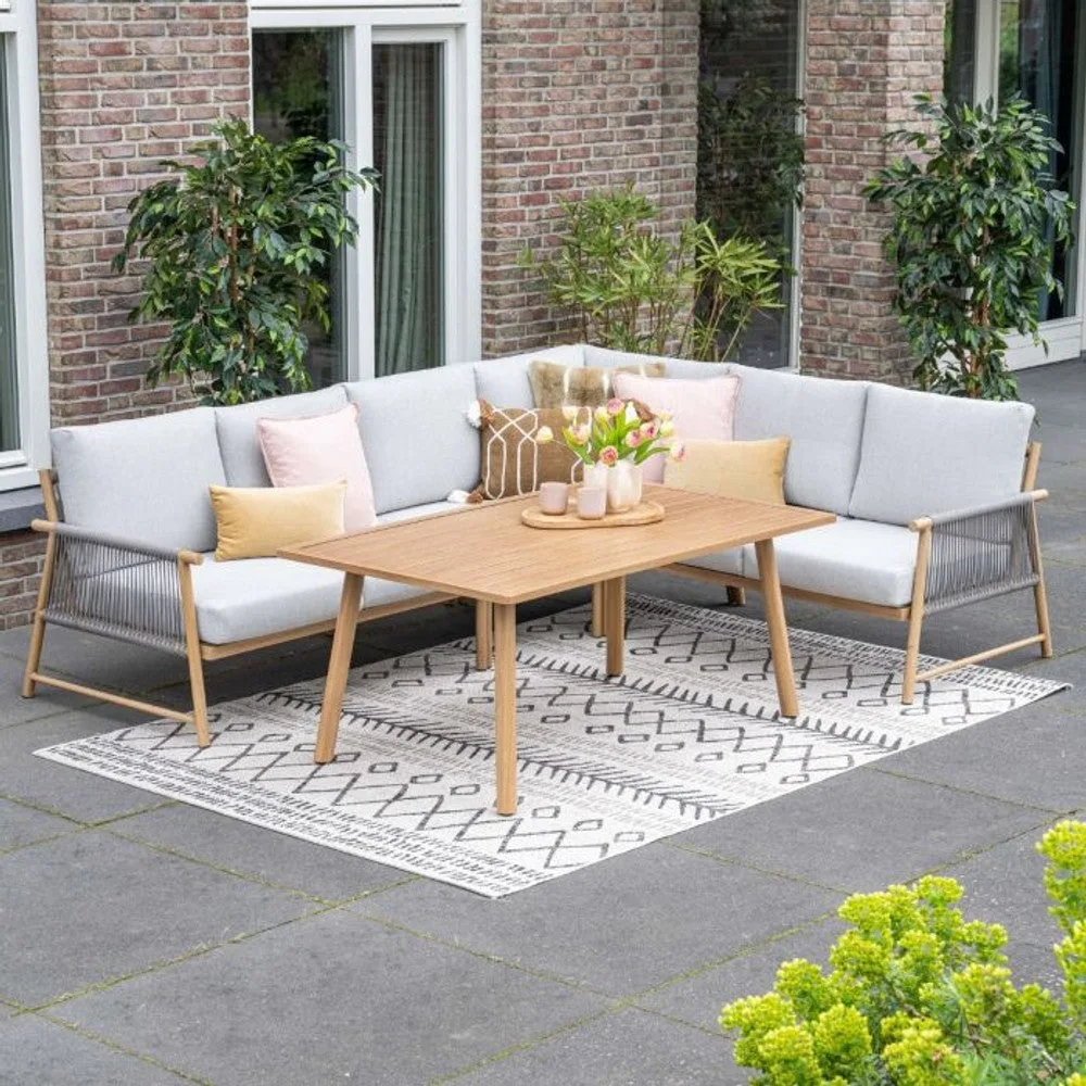 Garden Impressions Bahama lounge-dining set 5-delig light teaklook  taupe valley sand