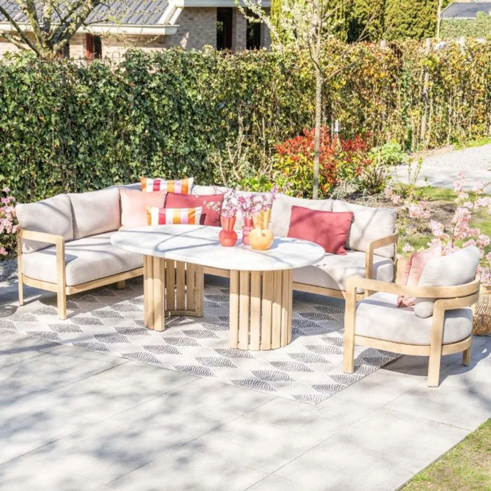 Garden Impressions Ibiza lounge-dining set 2-delig links acacia white wash  grijs zand
