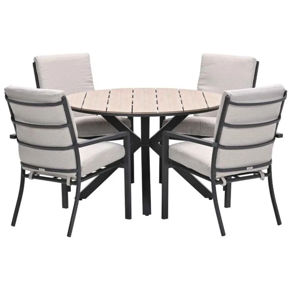 Sergio tuinset 5-delig carbon black met Edison tuintafel light teak vironwood