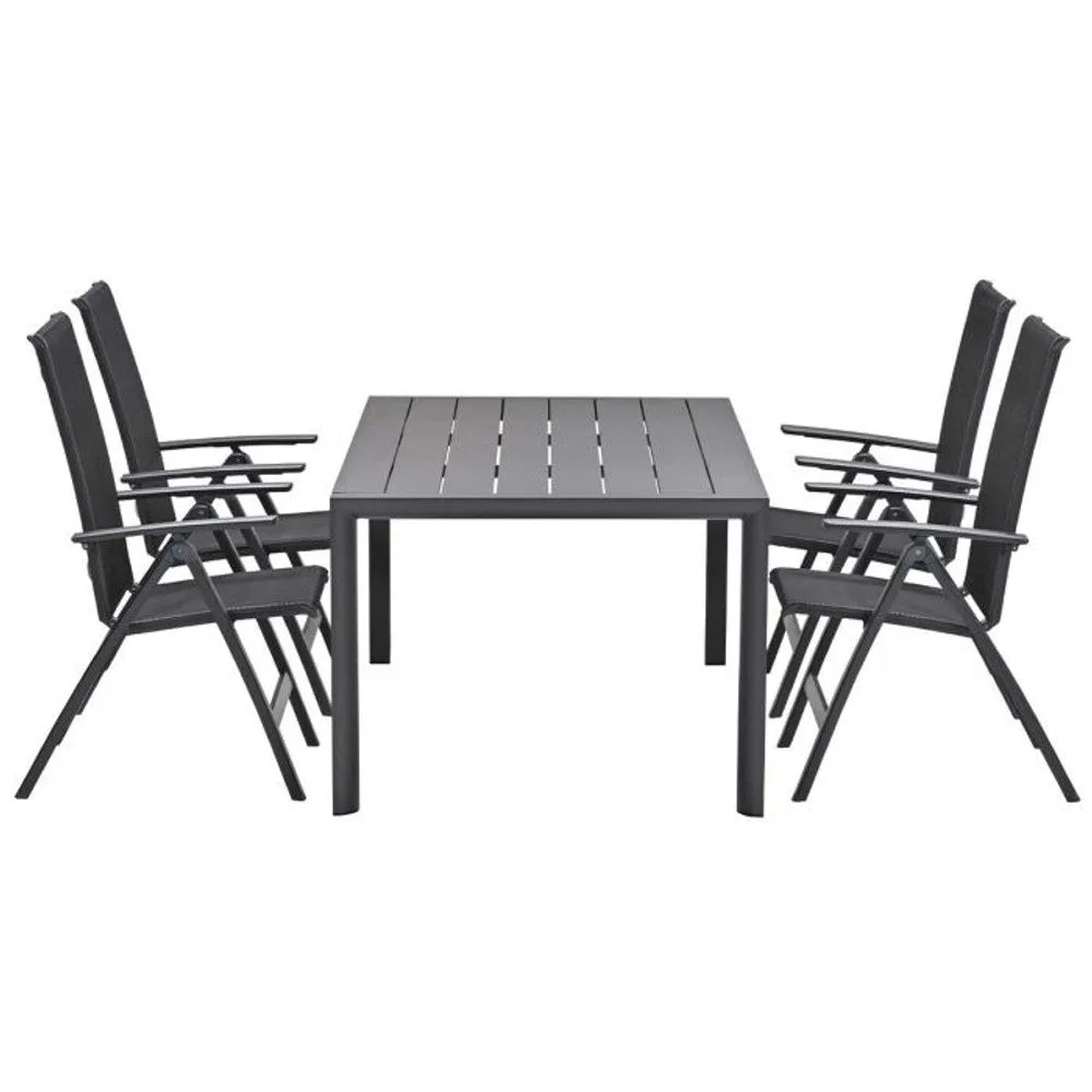 Santana tuinset 5-delig verstelbaar donker grijs met Adana tuintafel 180x100 cm