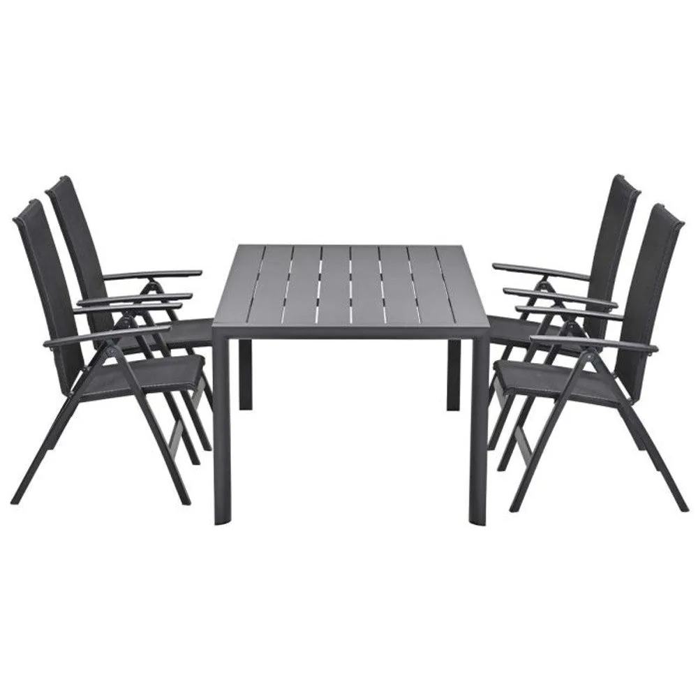 Santana tuinset 5-delig verstelbaar donker grijs met Adana tuintafel 180x100 cm