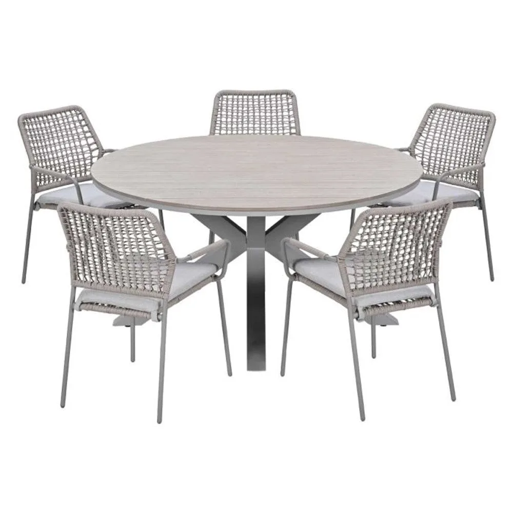 Solara tuinset sand 6-delig met Swifty dining tuinstoelen en Edison tuintafel rond 148 cm