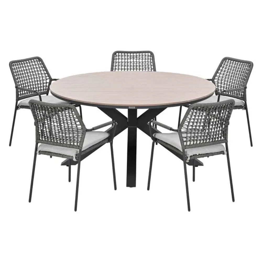 Solara tuinset sand 6-delig met Swifty dining tuinstoelen en Edison tuintafel rond 148 cm