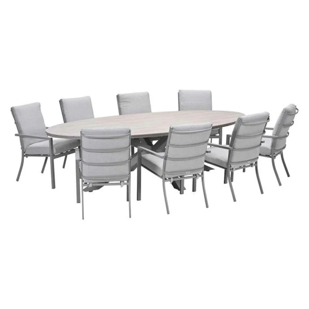Sergio tuinset 9-delig valley sand met Edison tuintafel ovaal 280x140 cm