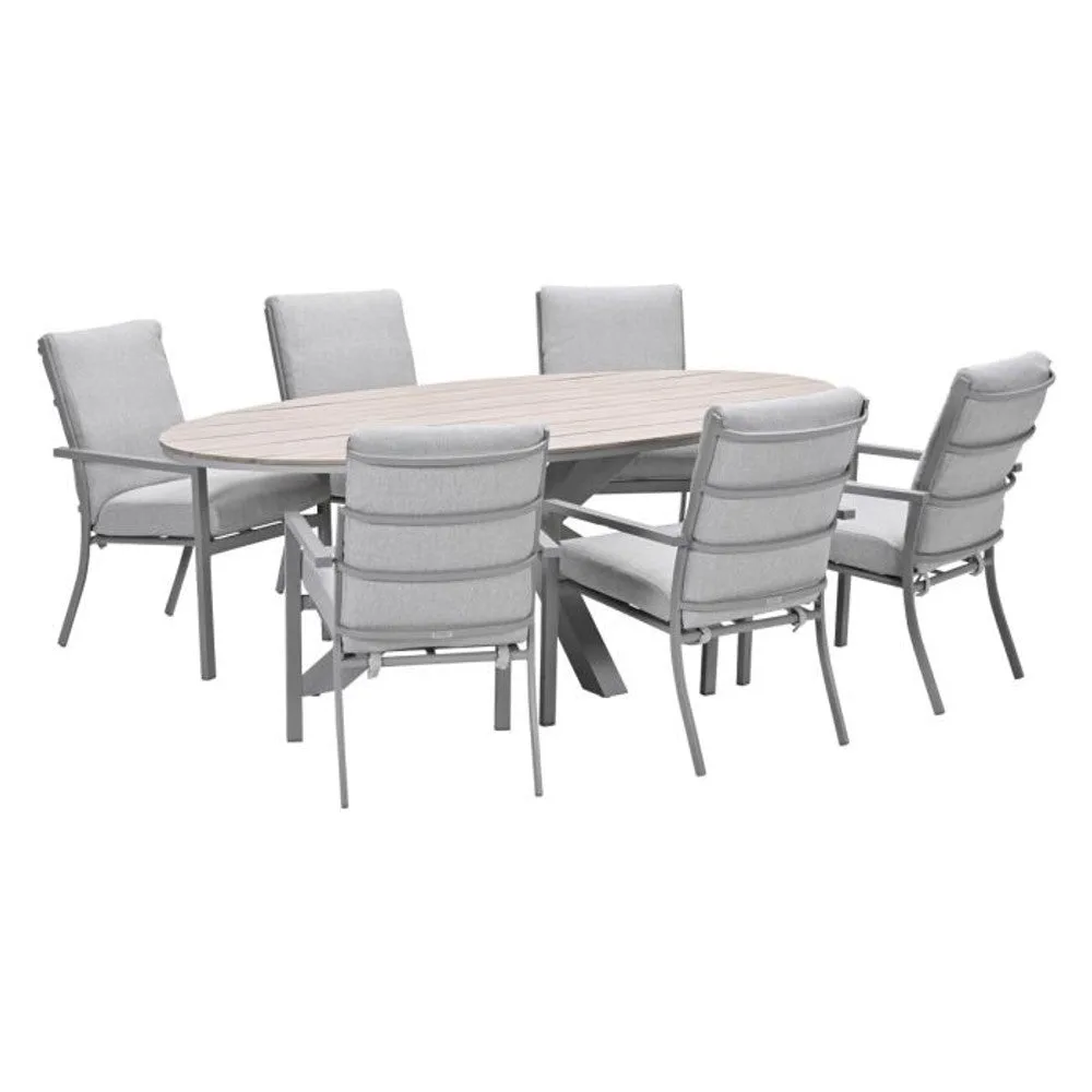 Sergio tuinset 7-delig valley sand met Edison tuintafel ovaal 220x115 cm