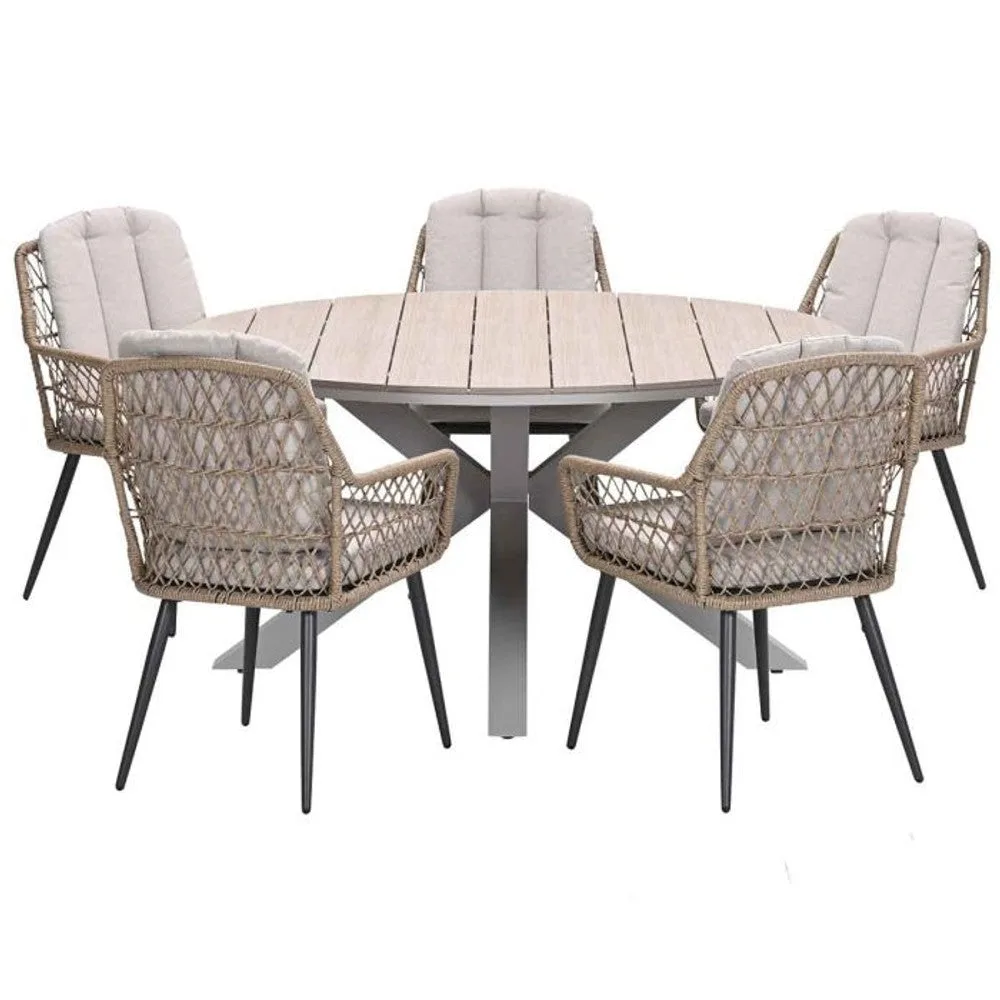 Allasio tuinset 6-delig carbon black met Edison tuintafel rond Ø148 cm - Garden Impressions