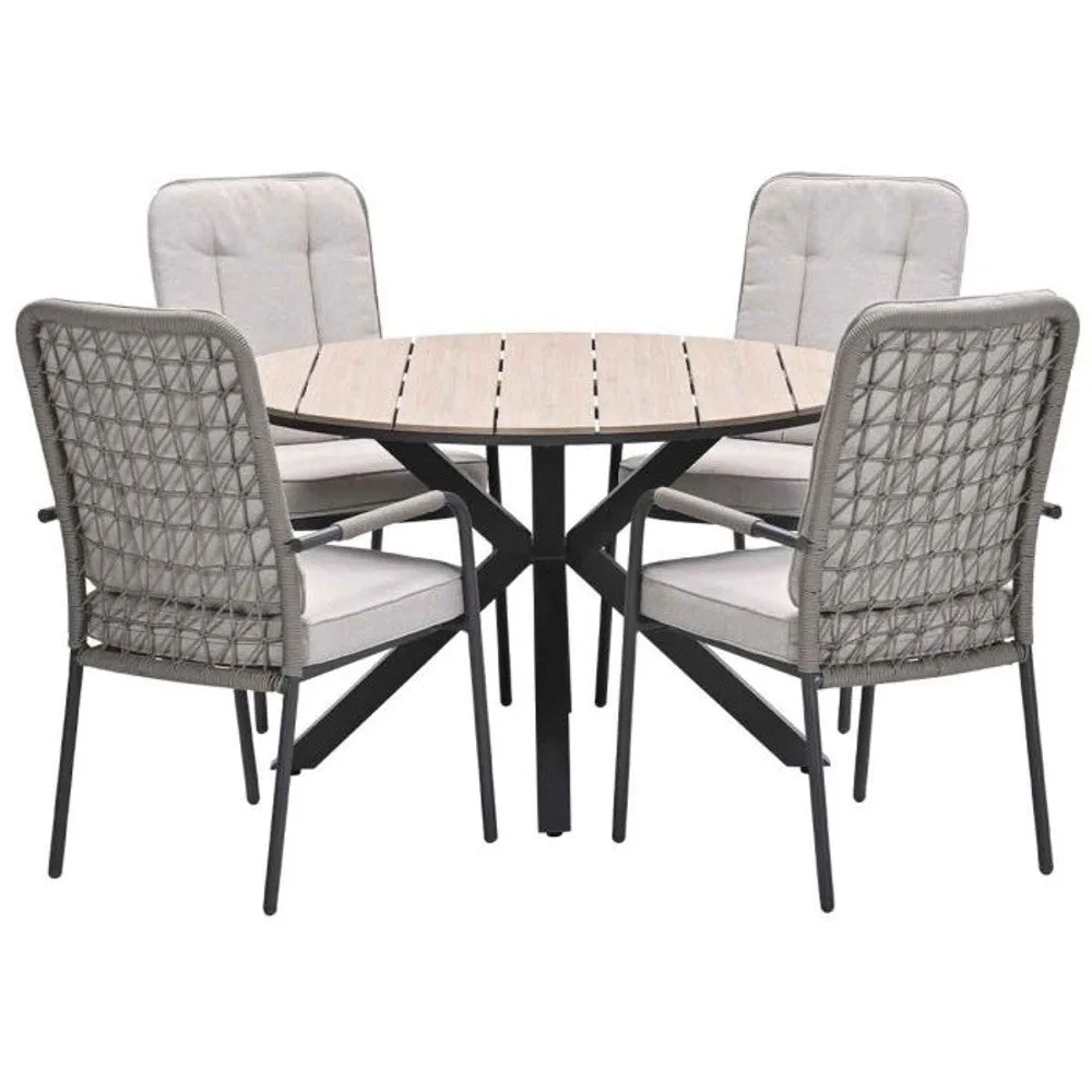 Venice tuinset 5-delig taupe met Edison tuintafel rond 122 cm light teak vironwood