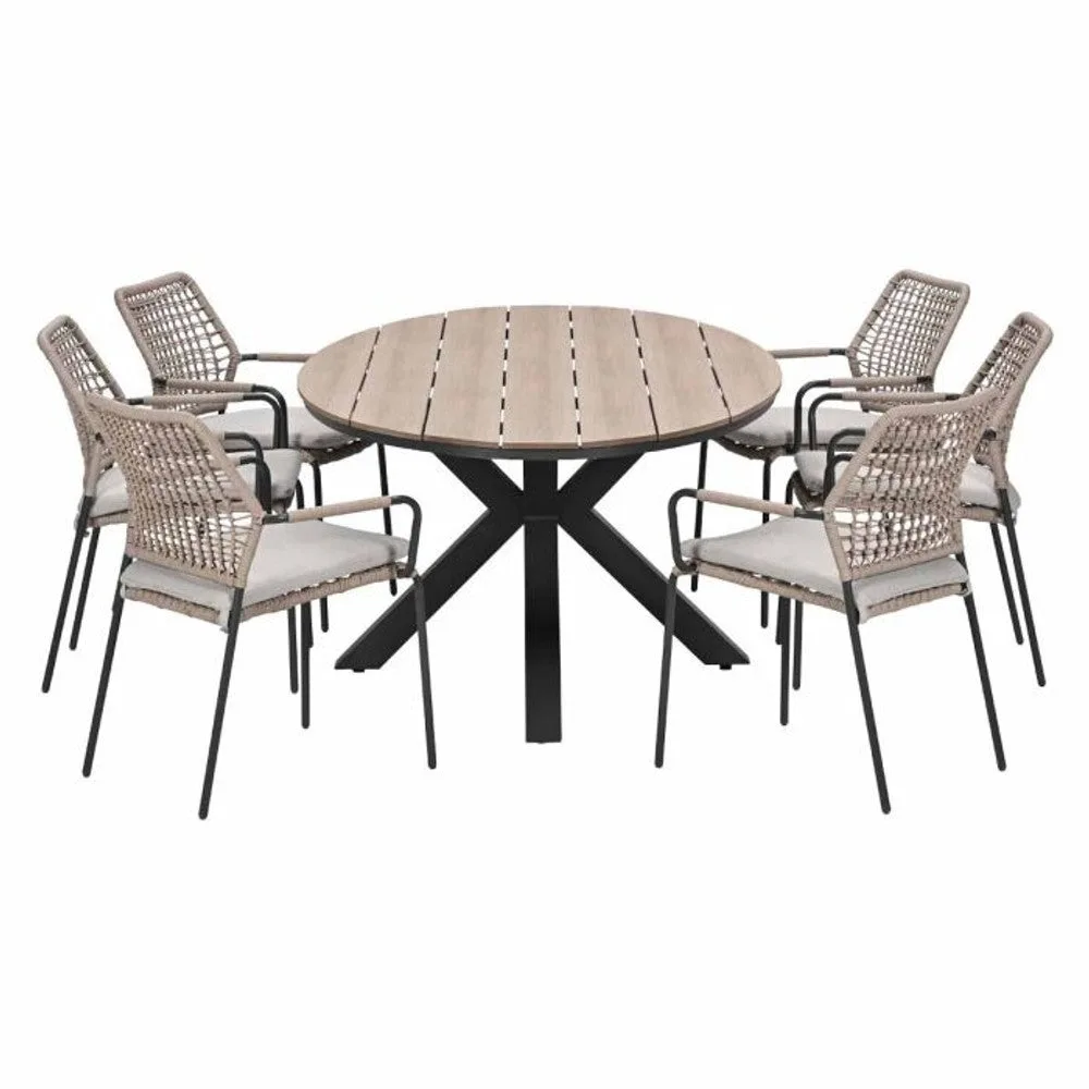 Swifty tuinset 7-delig sand met Edison tuintafel ovaal 220x115 cm bruin vironwood