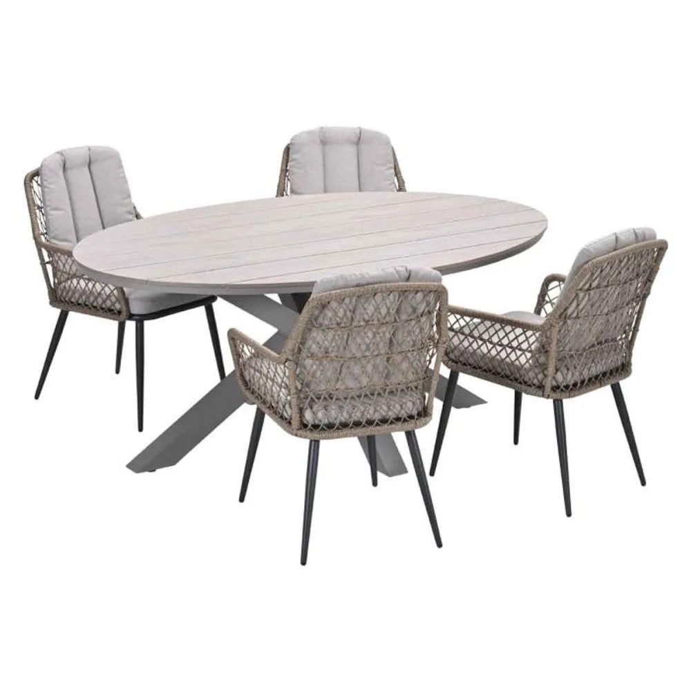 Allasio tuinset 5-delig naturel met Edison tuintafel ovaal 180x115 cm light teak vironwood
