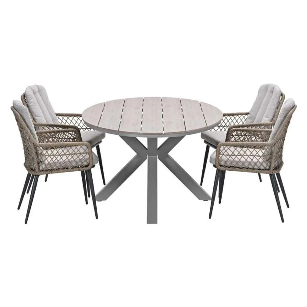 Allasio tuinset 5-delig naturel met Edison tuintafel ovaal 180x115 cm light teak vironwood