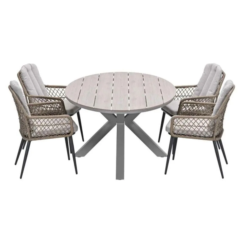Allasio tuinset 5-delig naturel met Edison tuintafel ovaal 180x115 cm light teak vironwood