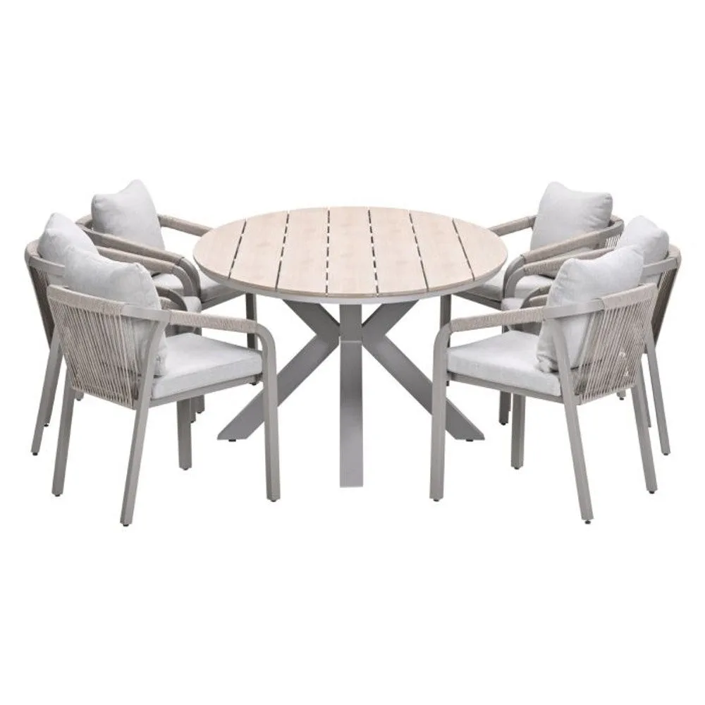 Monti tuinset 7-delig dakar sand met Edison tuintafel ovaal 220x115 cm light teak vironwood
