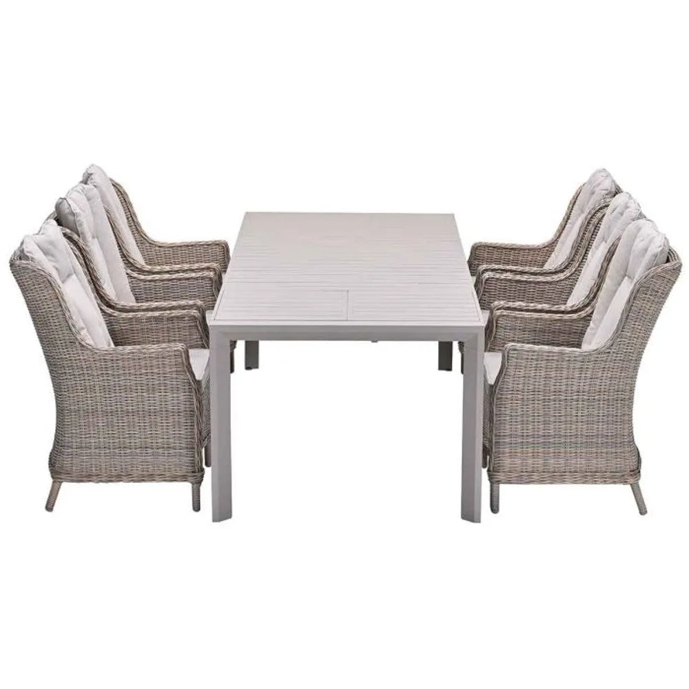 Osborne tuinset 7-delig vintage willow met Latina uitschuifbare tuintafel 180/230x100 cm taupe