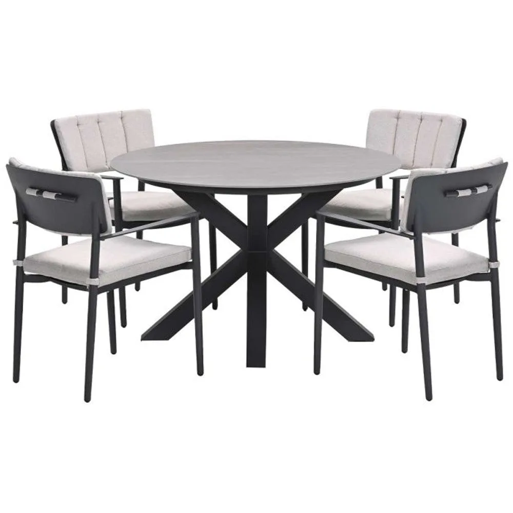 Toulon tuinset 5-delig carbon black met Lowland tuintafel rond 120 cm napoli sand