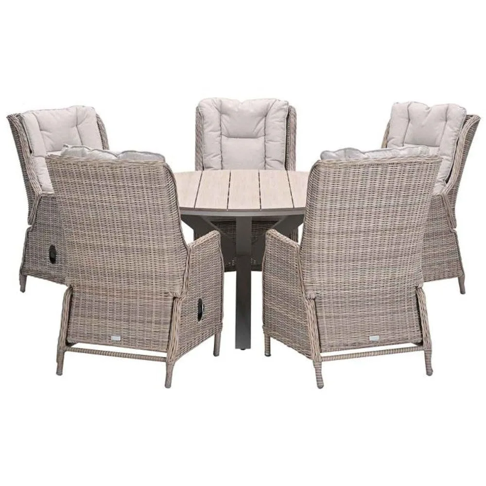 Osborne verstelbare tuinset 6-delig vintage willow met Edison tuintafel rond 148 cm light teak vironwood
