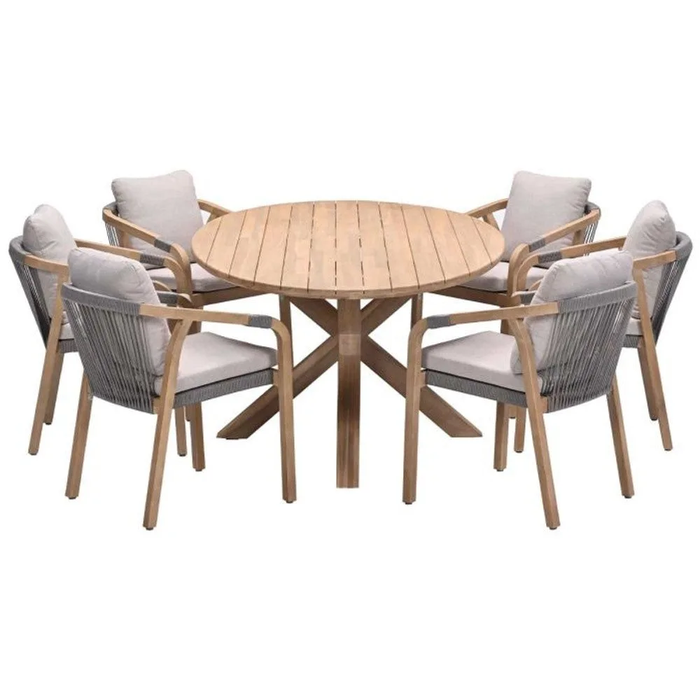 Santos dining tuinset 7-delig Acacia White Wash met Tamako tafel ovaal 220x115 cm