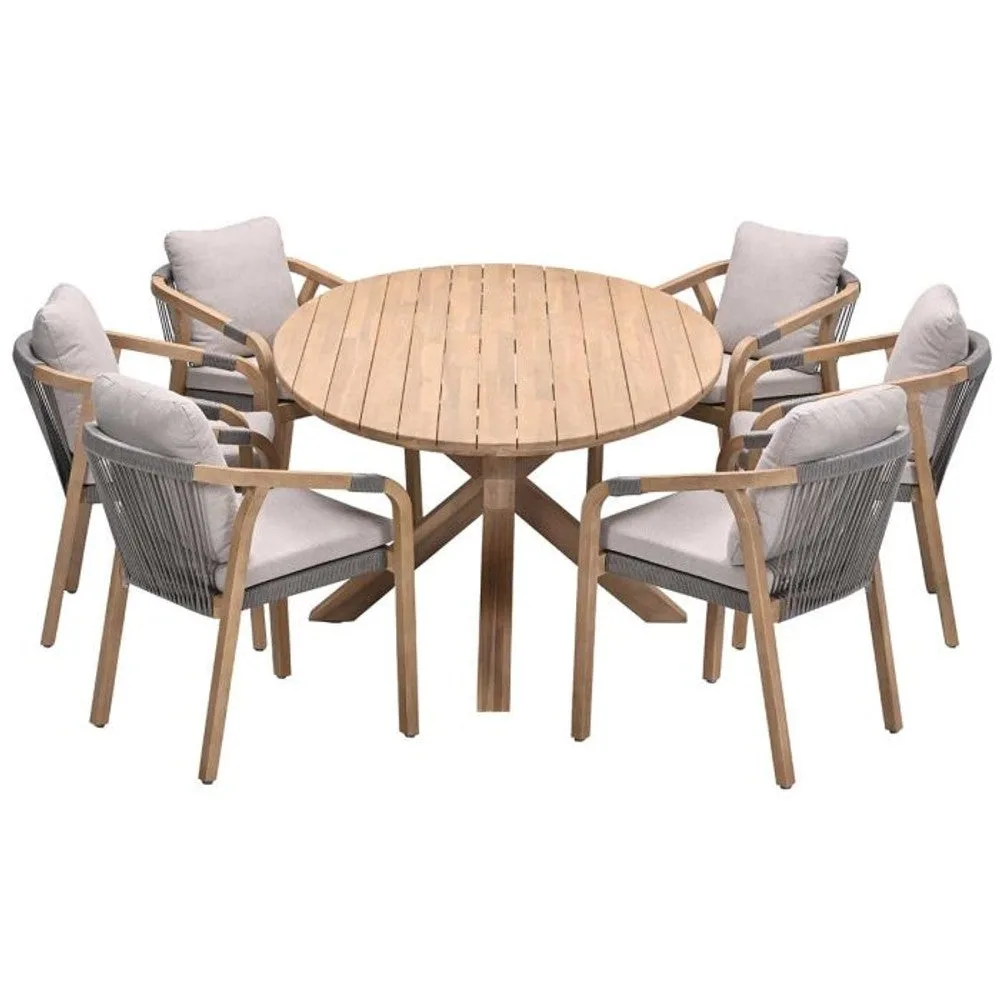 Santos dining tuinset 7-delig Acacia White Wash met Tamako tafel ovaal 220x115 cm