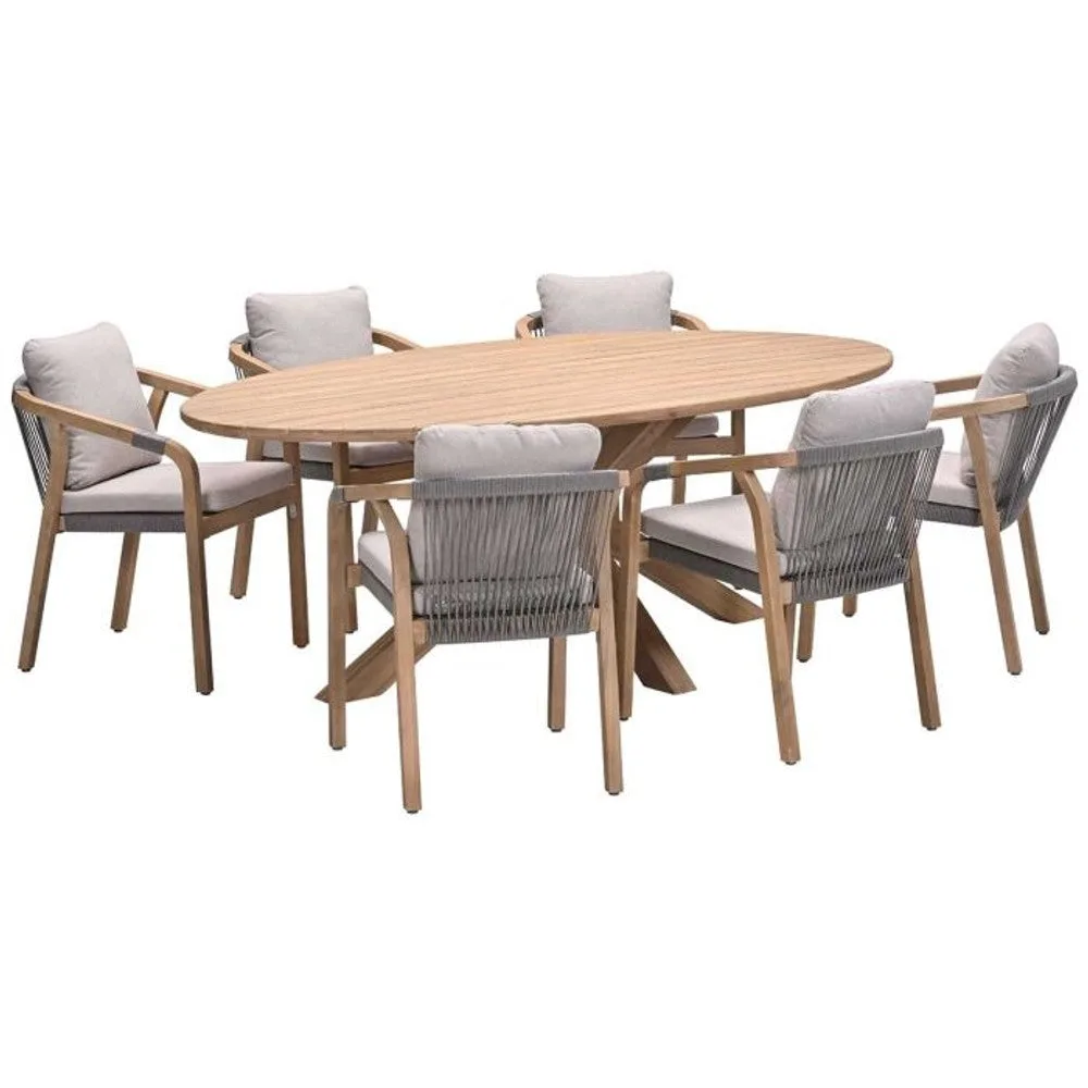 Santos dining tuinset 7-delig Acacia White Wash met Tamako tafel ovaal 220x115 cm