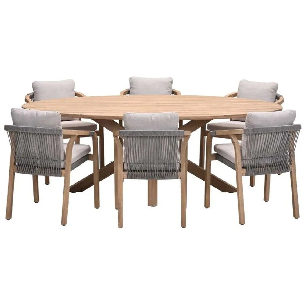 Santos dining tuinset 7-delig Acacia White Wash met Tamako tafel ovaal 220x115 cm