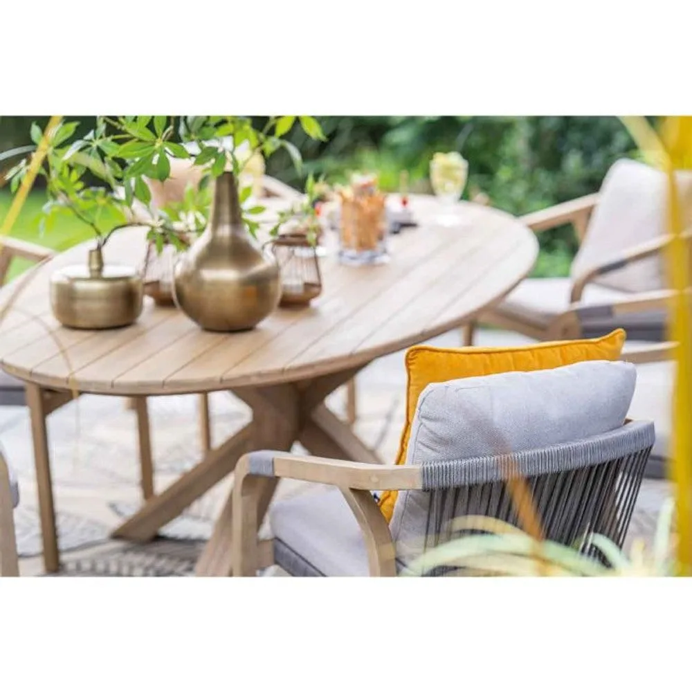 Santos dining tuinset 7-delig Acacia White Wash met Tamako tafel ovaal 220x115 cm