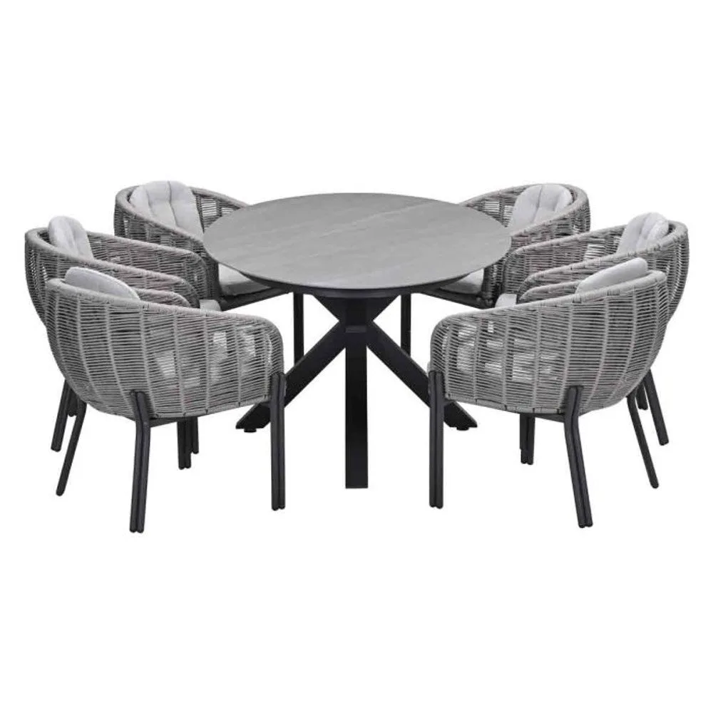 Fiji tuinset 7-delig Aluminium Carbon Black met Scotland tafel Napoli Sand 230x115 cm