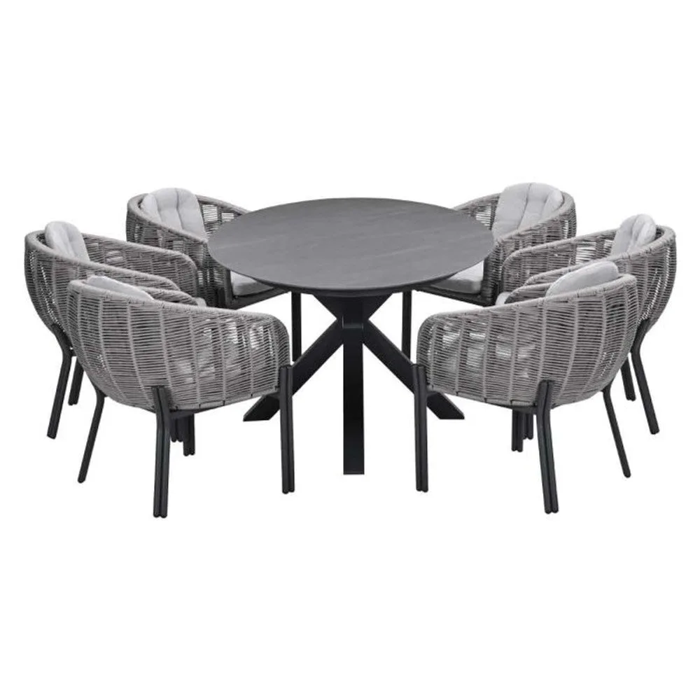 Fiji tuinset 7-delig Aluminium Carbon Black met Scotland tafel Napoli Grey 230x115 cm