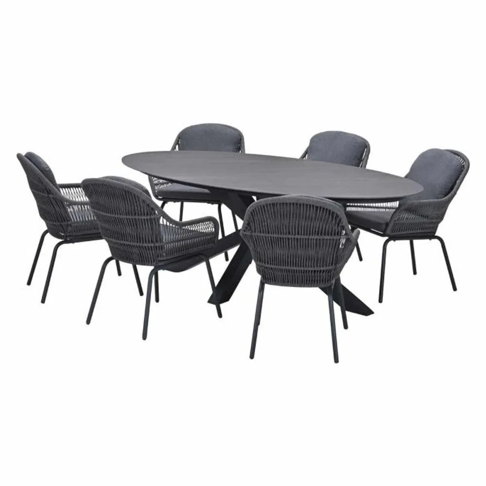 Triton tuinset 7-delig Carbon Black - Scotland dining tafel 230x115 Napoli Grey