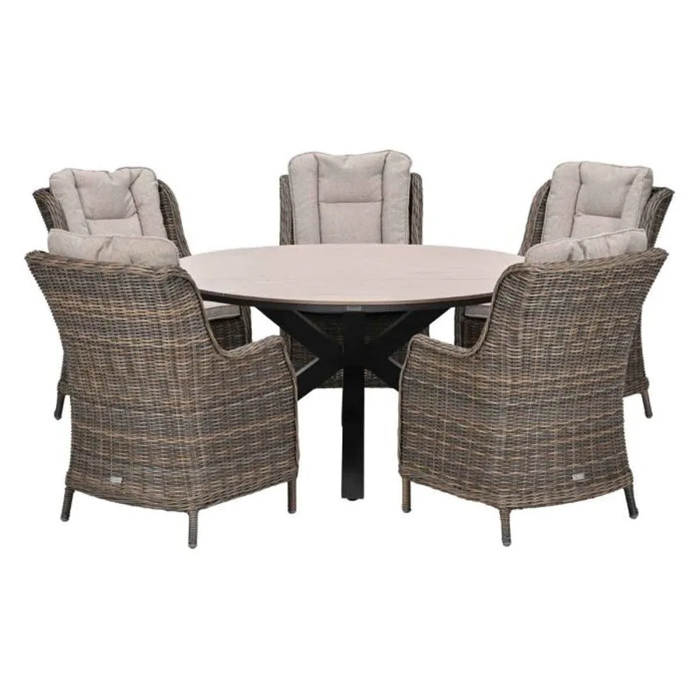 Osborne tuinset 6-delig Havanna Sand - Edison ronde dining tafel 148 cm