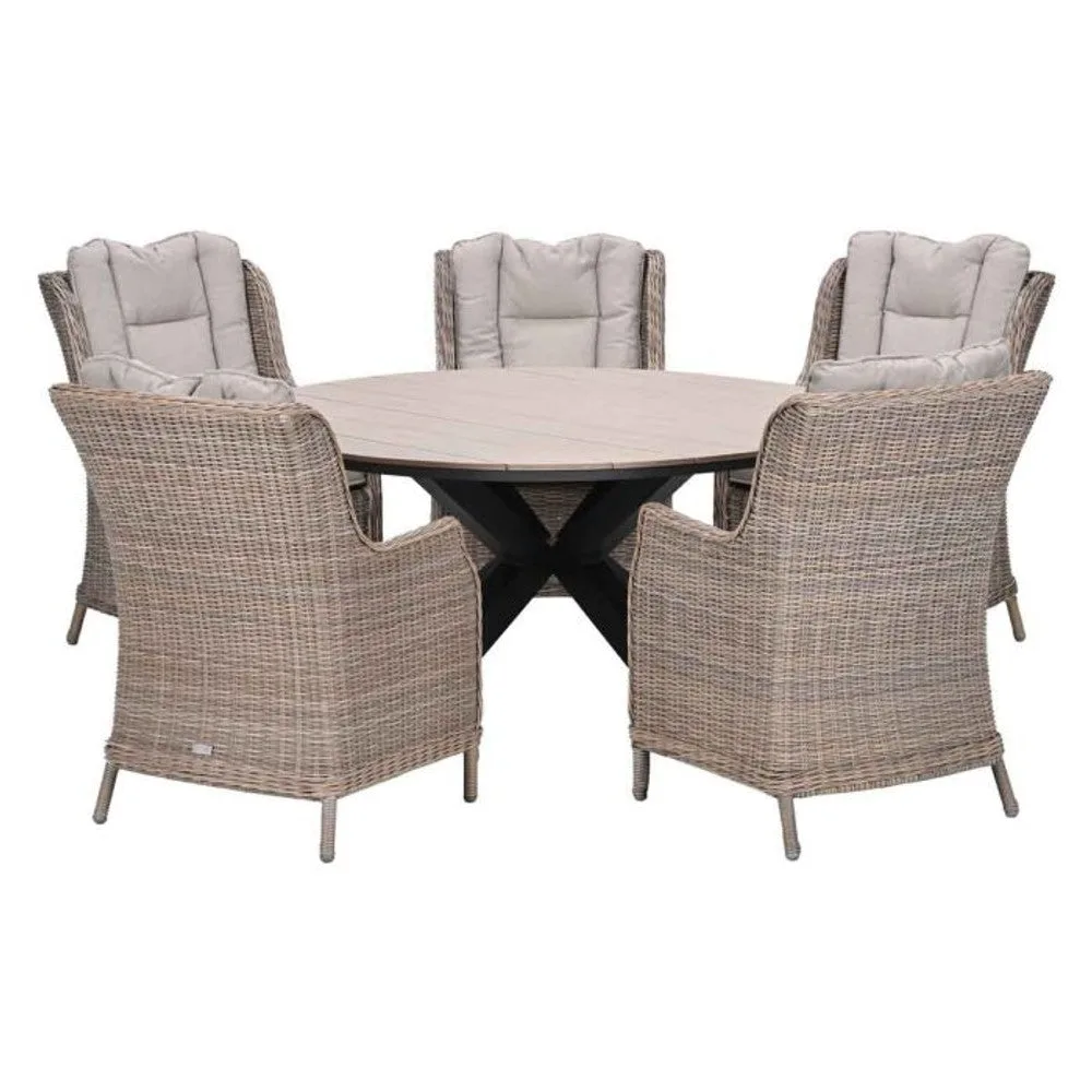 Osborne tuinset 6-delig Vintage Willow - Edison ronde dining tafel 148 cm