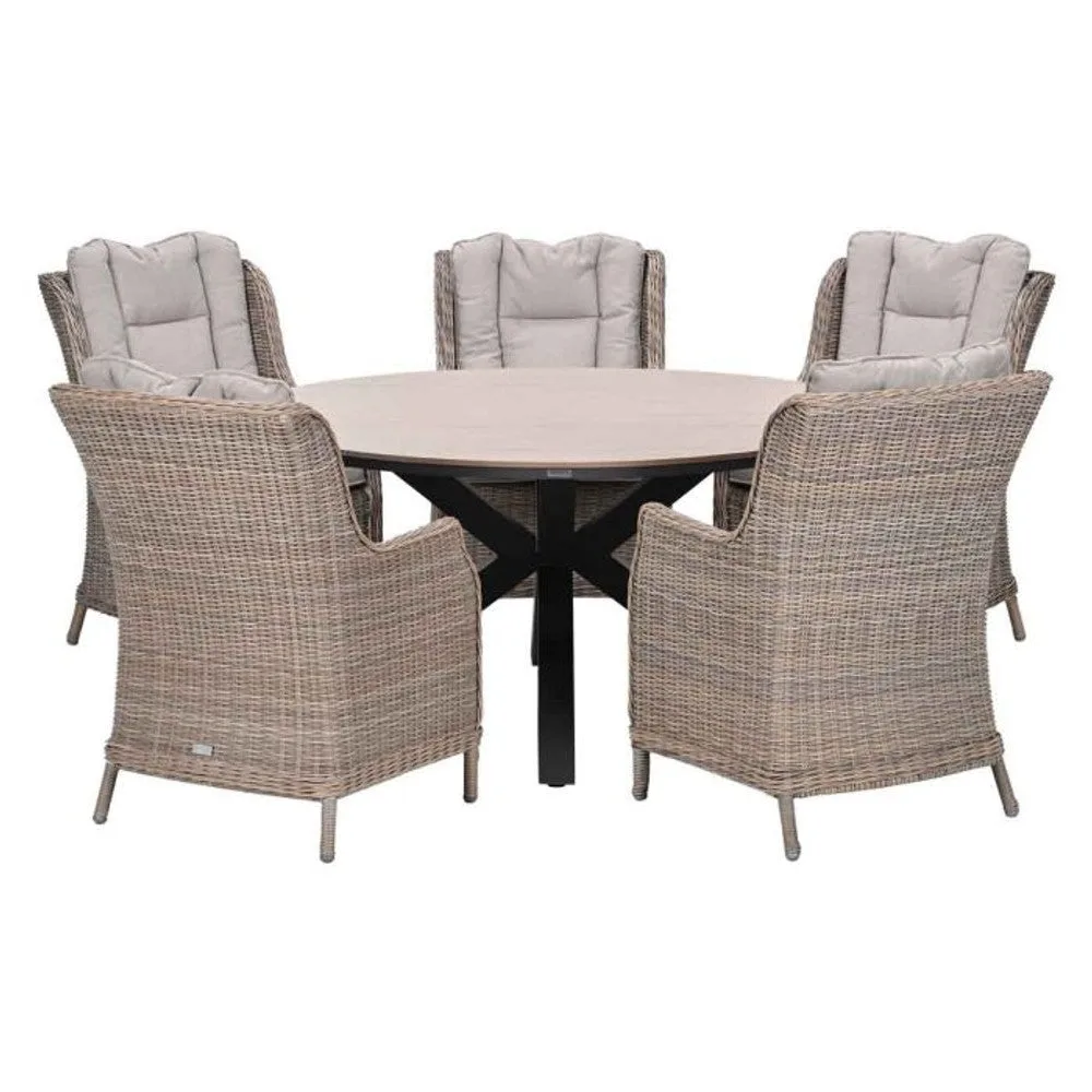 Osborne tuinset 6-delig Vintage Willow - Edison ronde dining tafel 148 cm