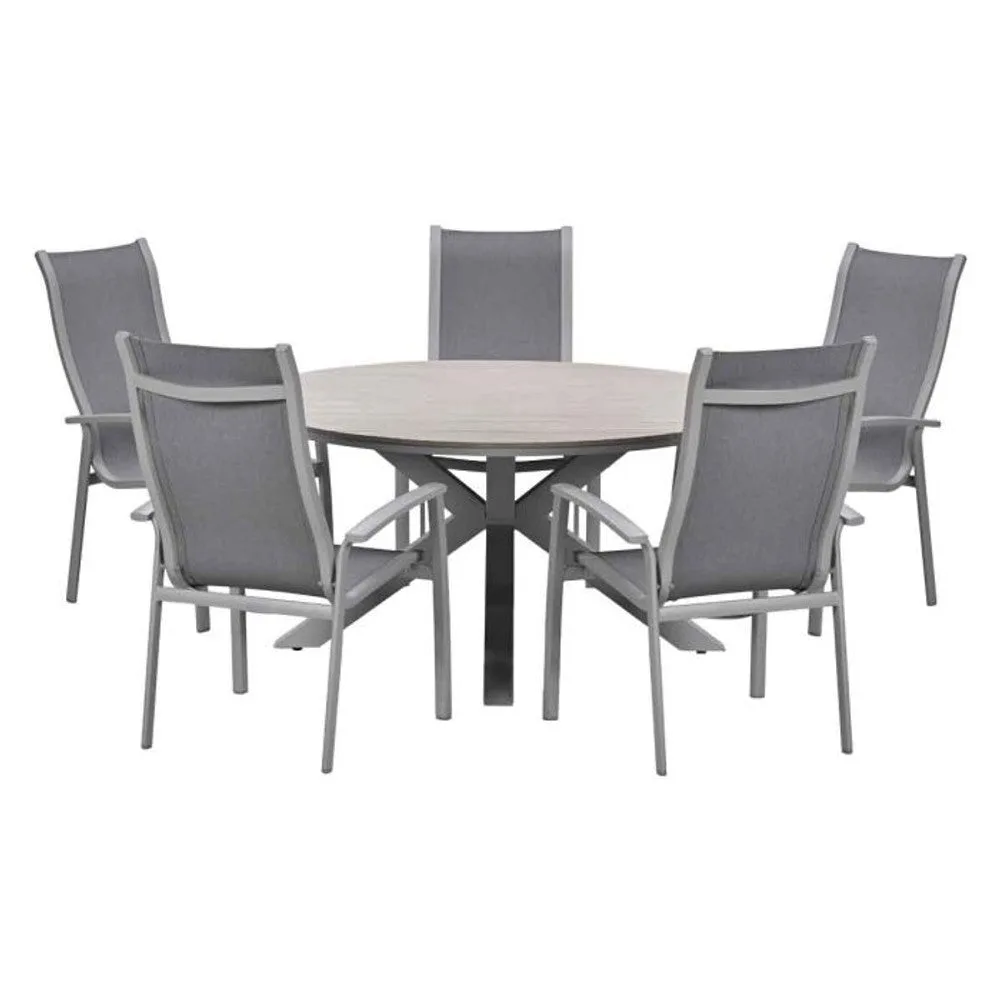 Kyoto tuinset 6-delig Taupe Stapelbaar - Edison ronde tuintafel 148 cm